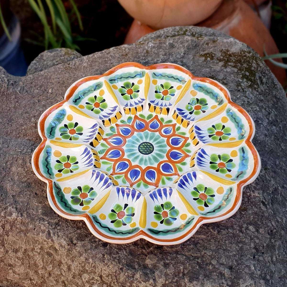 Deviled Eggs / Snack Plate Flower Shape 10" D MultiColors