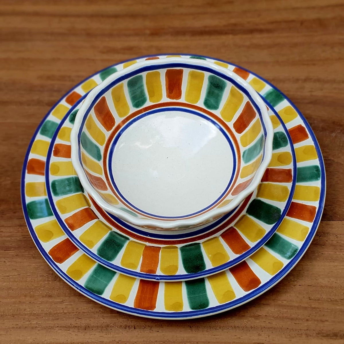 Happy Stripes Flouted Dinner Set of 3 Pieces with border MultiColors