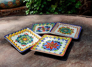 Flowers Bread Square Plate / Tapa Plate 5*5" Set of 4 MultiColors