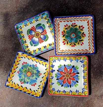 Flowers Bread Square Plate / Tapa Plate 5*5" Set of 4 MultiColors
