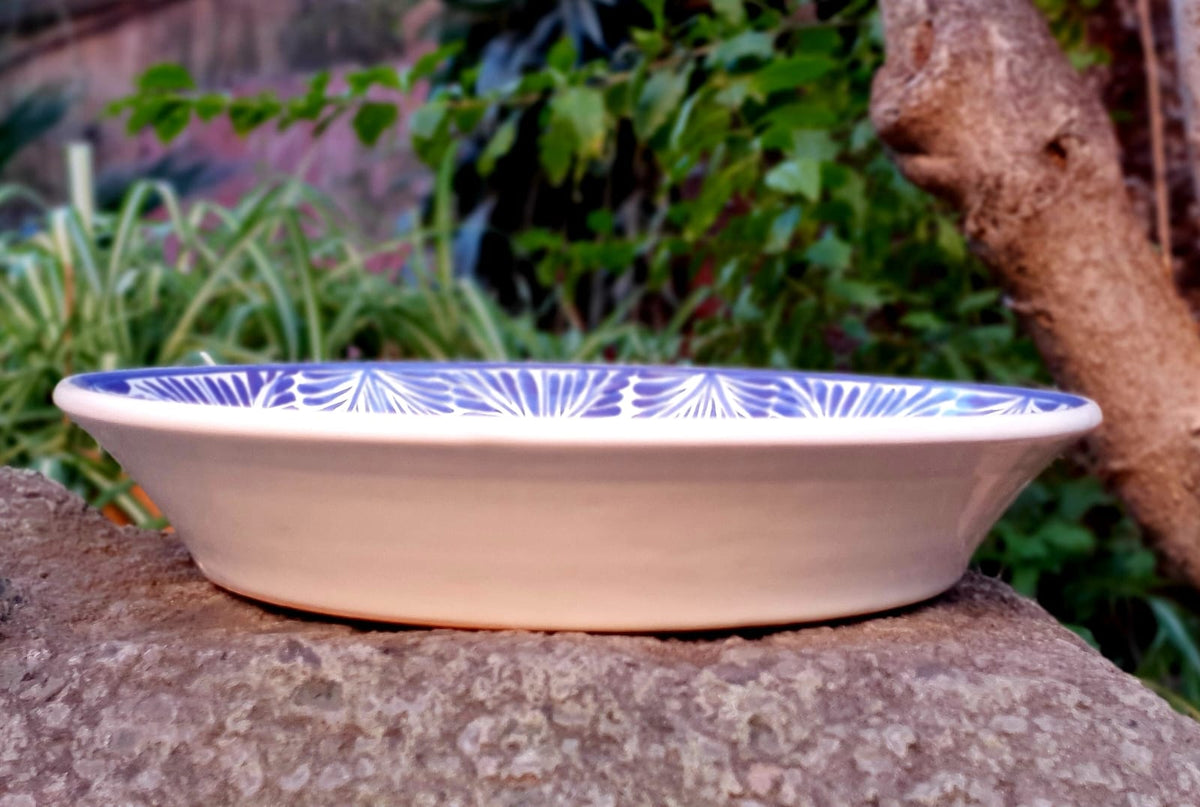 Flower Decorative / Serving Deep Round Platters Blue and White