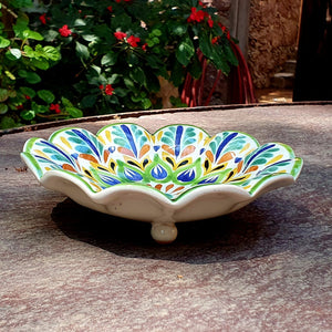 Flower Footed Snack Dish 7" D MultiColors