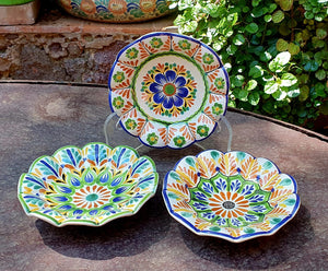 Flower Footed Snack Dish 7" D Set of 3 pieces MultiColors