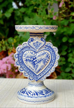Love Heart 4.5" Candle holder 7.7" H  Blue and white