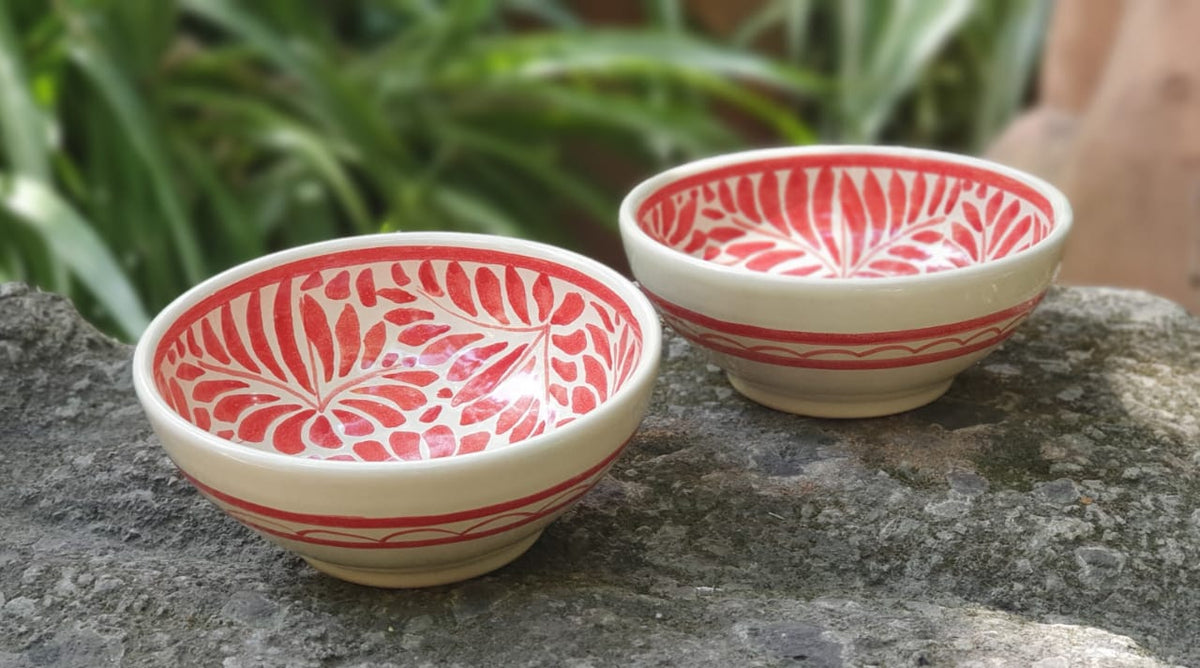Milestones Pattern Small Bowl 4.9 in D Set of 2 Pieces Blue or Red Colors