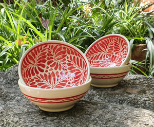 Mini Bowl Set fo 4 Milestones Pattern Red and White