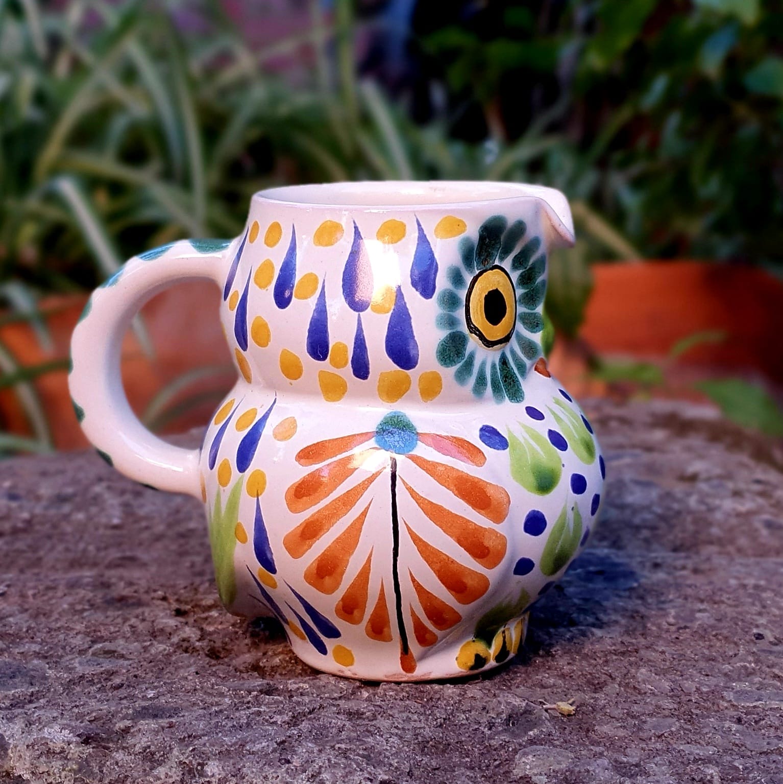 Owl Mrs. creamer Multicolor handcrafts handmade mexico mayolica