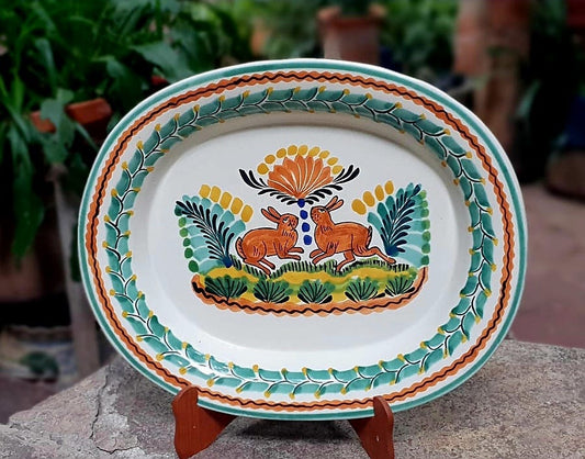 Conejo Decorativo / Plato Semi Ovalado para Servir / Bandeja 16.9x13.4 en Multicolores 