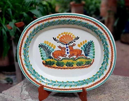 Rabbit Decorative / Serving Semi Oval Platter / Tray 16.9x13.4 in Multi-colors