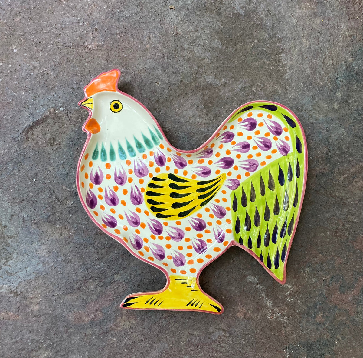Rooster Snack Dish 10 x 9.8 " Purple Colors