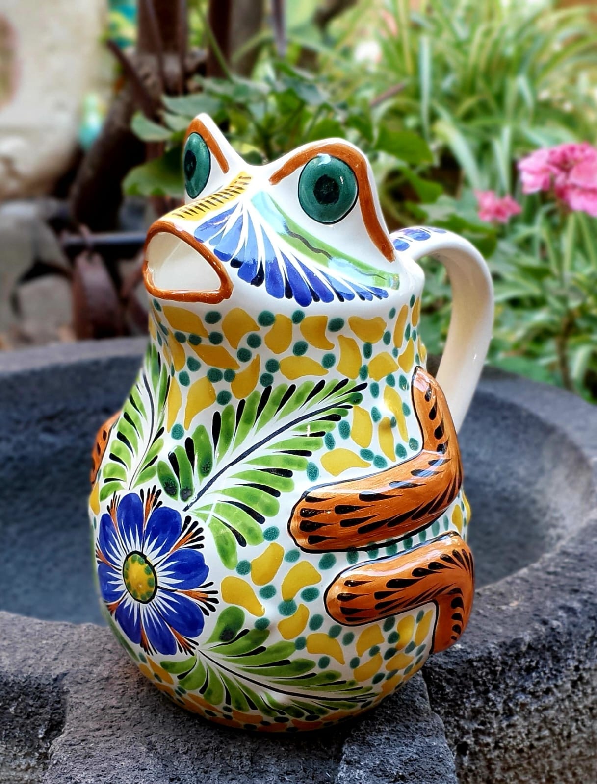 Mexican Ceramics Frog Pitcher 50 Oz Multicolors handcrafted hand