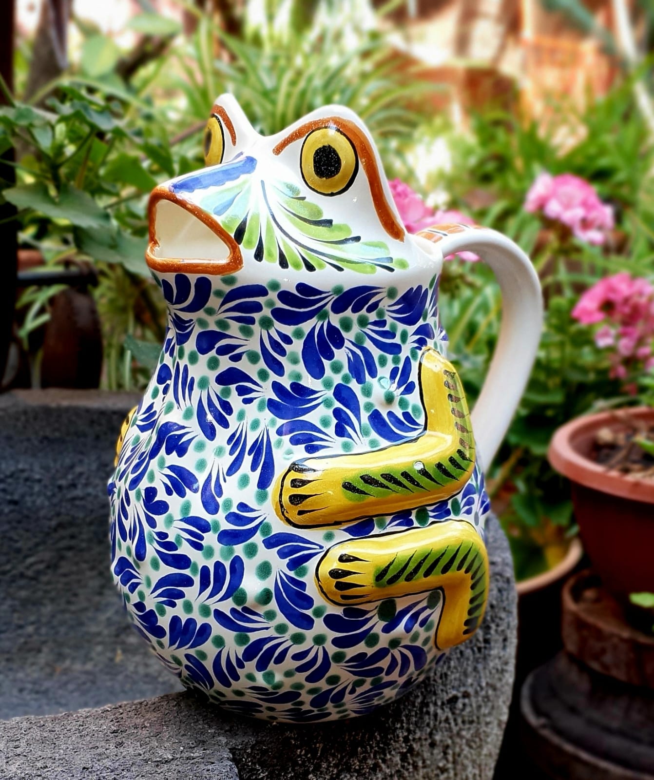 Mexican Water Frog Pitcher 50 Oz Multicolors ceramic hand made