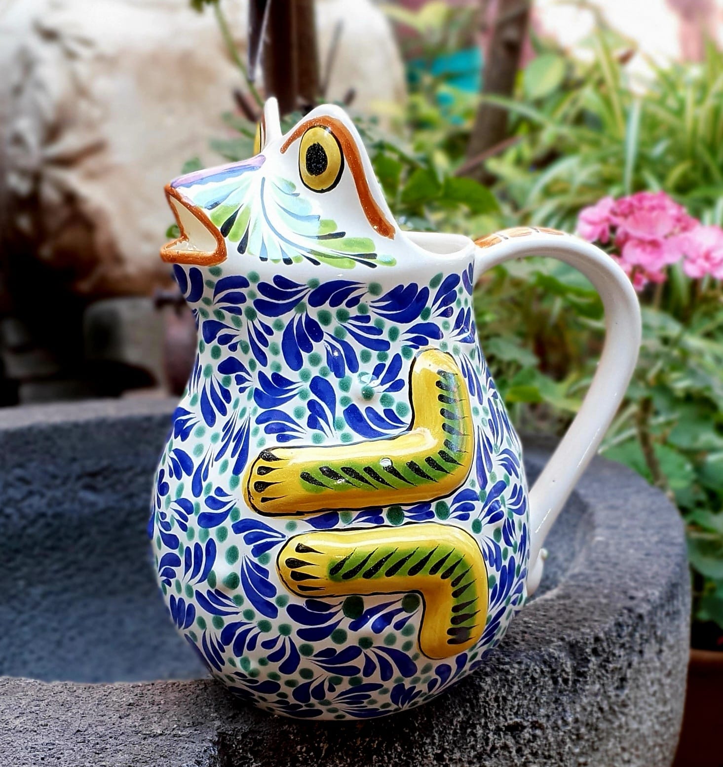 Mexican Water Frog Pitcher 50 Oz Multicolors ceramic hand made