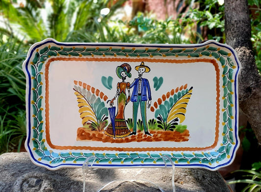Catrina Couple Tray Decorative / Serving Rectangular Platter 16.9"x10.6" MultiColors