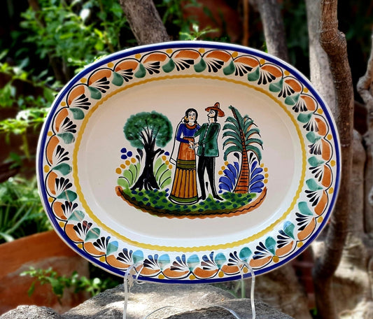 Wedding Couple Decorative / Serving Semi Oval Platter / Tray 16.9x13.4 in MultiColors