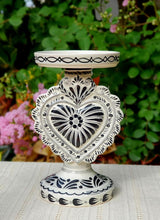 Love Heart 4.5" Candle holder 7.7" H Black and White