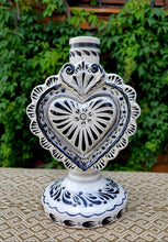 Love Heart Candle holder 7.7" H Black and White