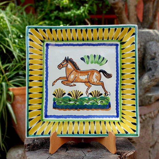 Horse Square Plate Yellow-Black MultiColors