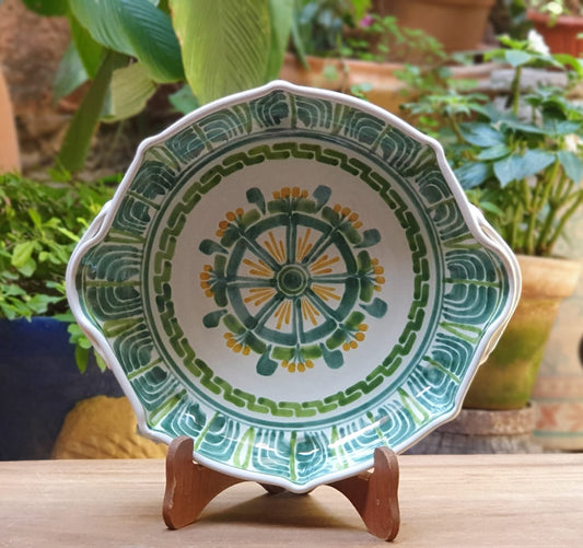 Flower Serving Octagonal Bowl 14" D X 3.2" Green Colors
