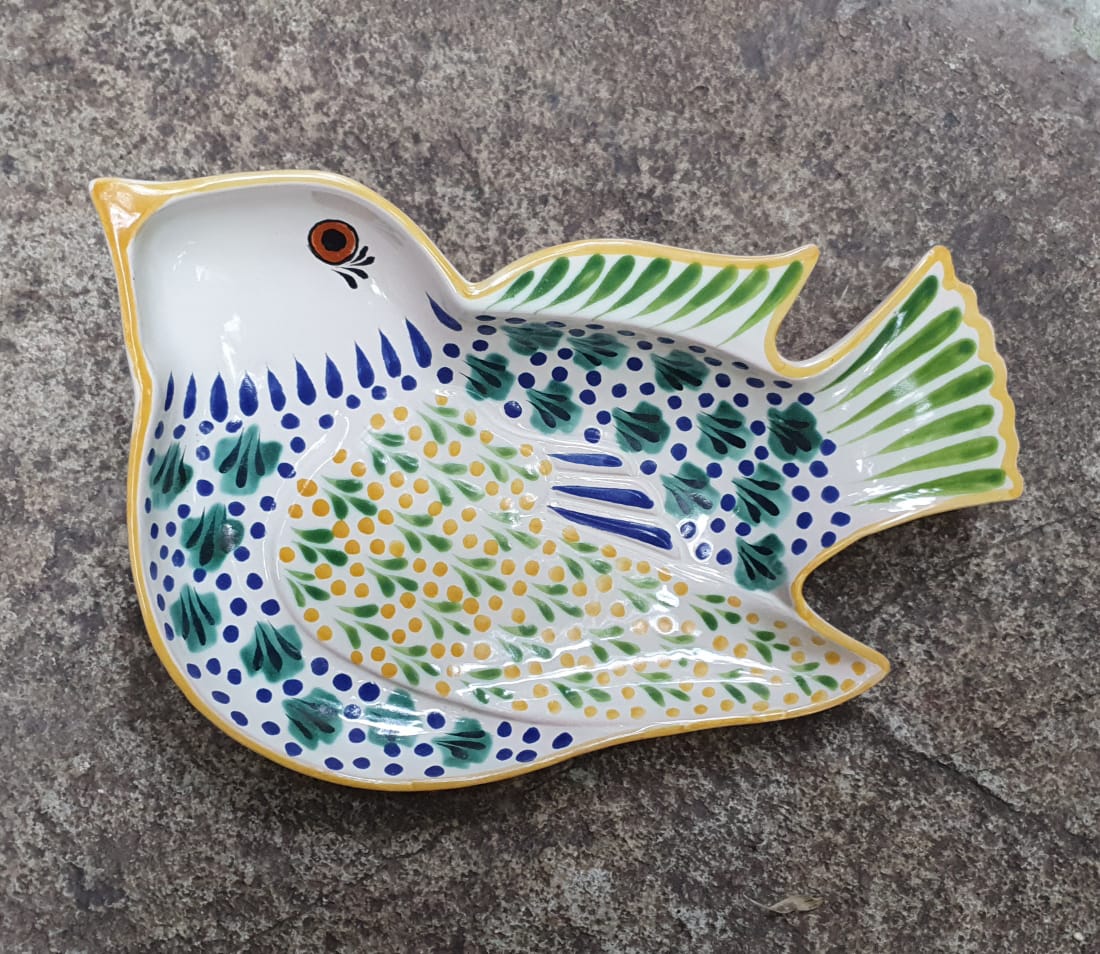 Bird Snack Dish Plate 9.8 in x 7 in MultiColors
