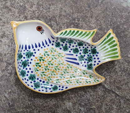Bird Snack Dish Plate 9.8 in x 7 in MultiColors