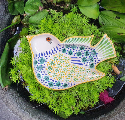 Bird Snack Dish Plate 9.8 in x 7 in MultiColors