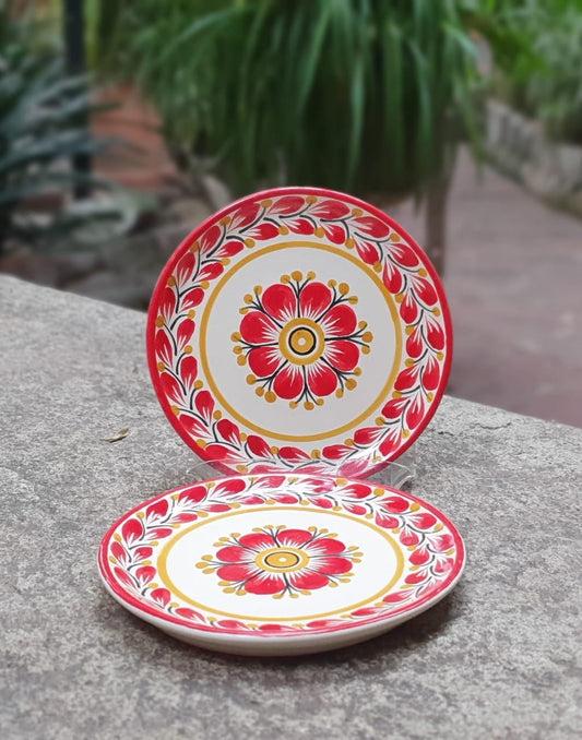 Flower Bread Plate / Tapa Plate 6.3" D Red Colors SET (2 pieces)