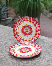 Flower Bread Plate / Tapa Plate 6.3" D Red Colors SET (2 pieces)