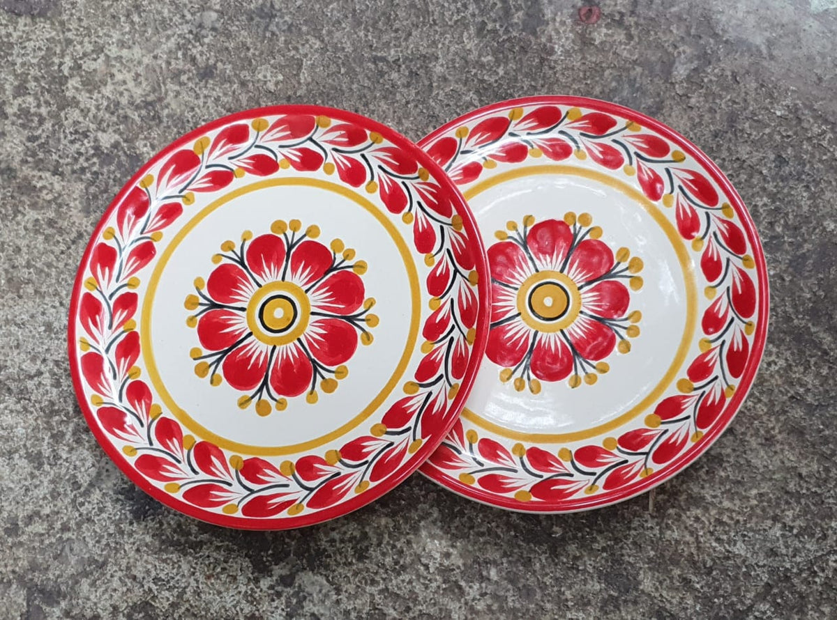 Plato de Pan de Flores / Plato de Tapa 6.3" D Colores Rojos SET (2 piezas) 