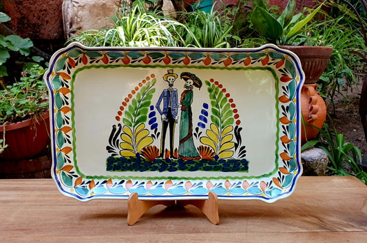Catrina Couple Tray Decorative / Serving Rectangular Platter 16.9"x10.6" MultiColors