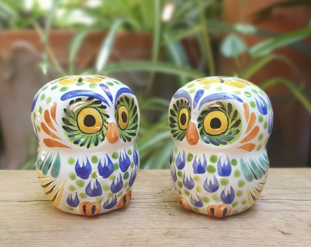 White Ceramic Owl Salt & Pepper Shakers w/Tray - Davis Designs