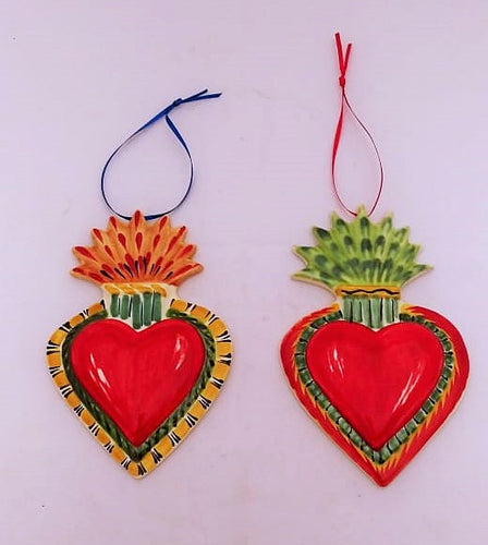 Ornament Sacred Heart Flat Set of 2 MultiColors