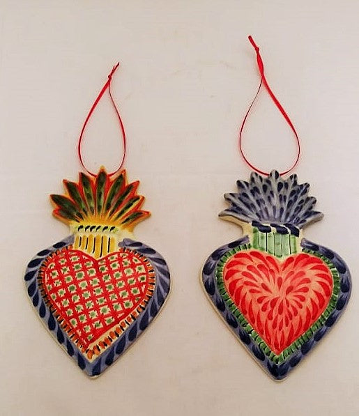 Ornament Sacred Heart Flat Set of 2 MultiColors