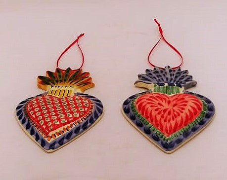 Ornament Sacred Heart Flat Set of 2 MultiColors