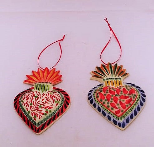 Ornament Sacred Heart Flat Set of 2 MultiColors