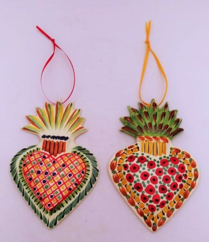 Ornament Sacred Heart Flat Set of 2 MultiColors