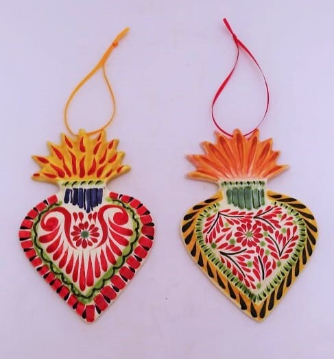 Ornament Sacred Heart Flat Set of 2 MultiColors