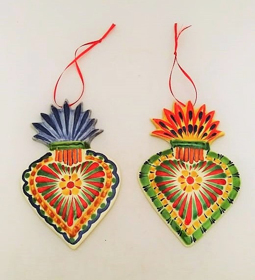 Ornament Sacred Heart Flat Set of 2 MultiColors