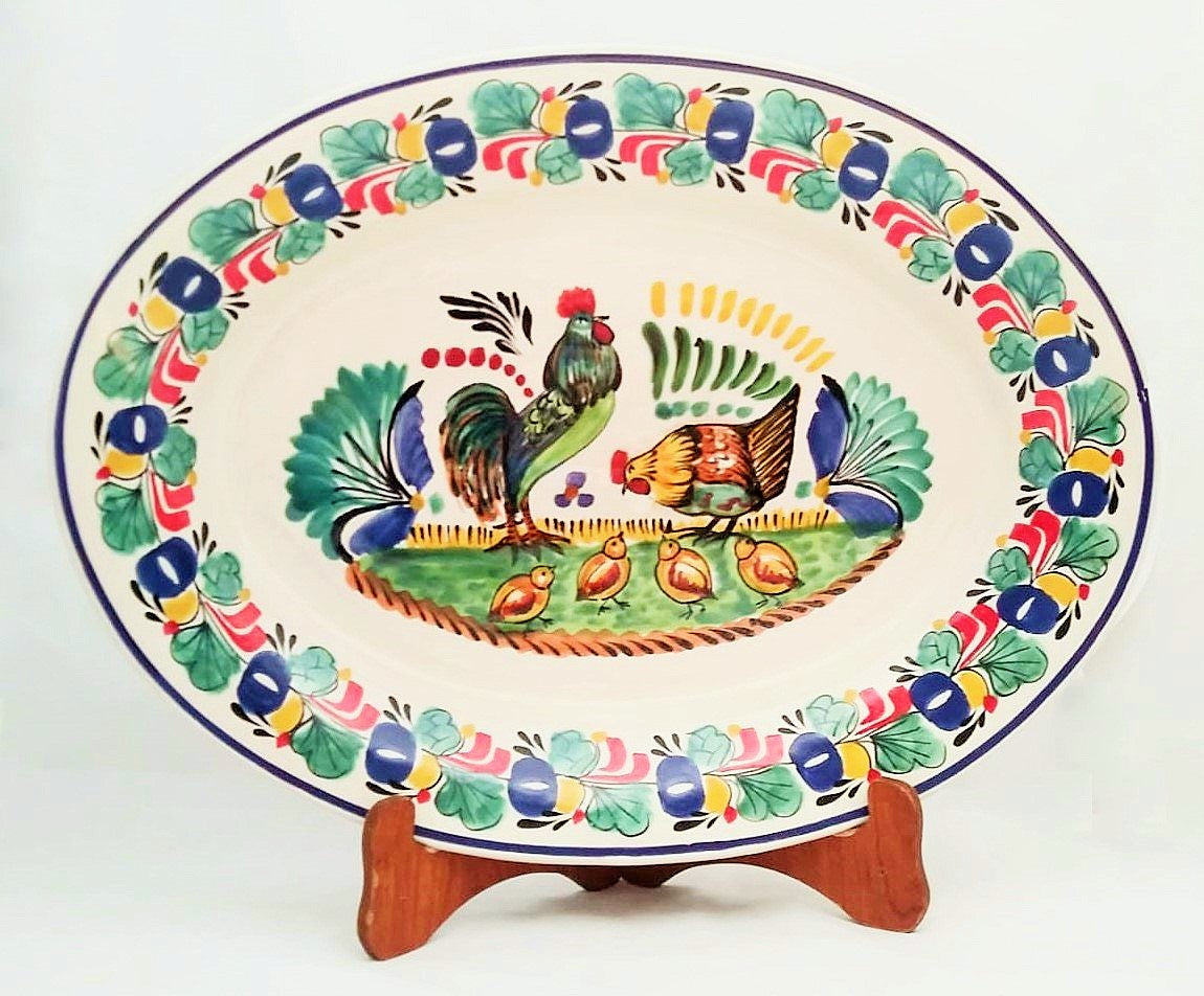 Rooster Family  Decorative / Serving Oval Platter 17.3*21.6