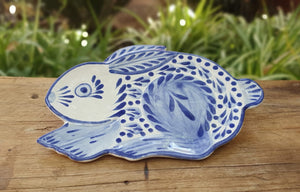 Rabbit Dish Plate Blue and White