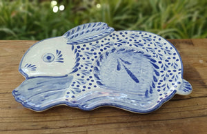 Rabbit Dish Plate Blue and White