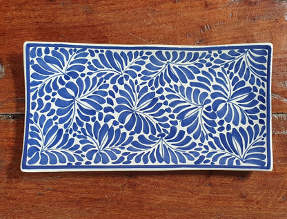 Rectangular Plate / Tray Milestones Pattern Blue and White