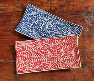 Rectangular Plate / Tray Set of 2 Milestones Pattern Blue or Red