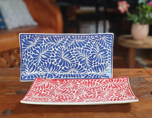Rectangular Plate / Tray Set of 2 Milestones Pattern Blue or Red