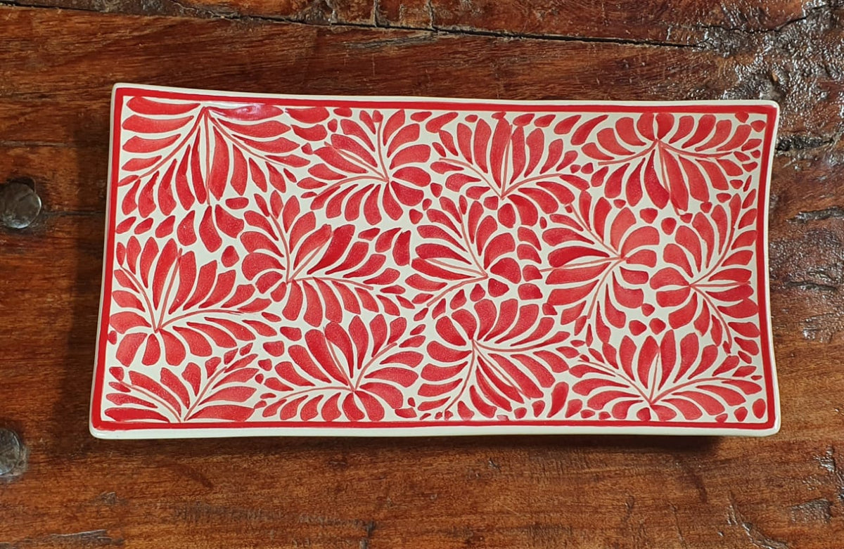 Plato/Bandeja Rectangular Estampado Hitos Rojo y Blanco 