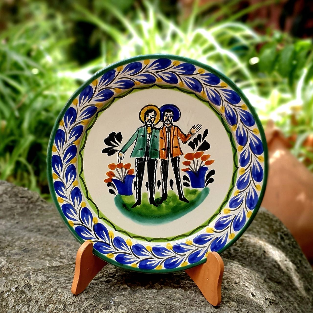 Two Mens Wedding Plate handmade Mexican Ceramics Mayolica